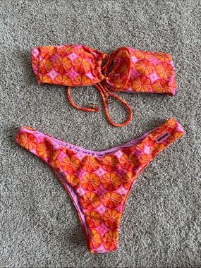 Blackbough Pink & Orange Floral Bandeau Bikini Set